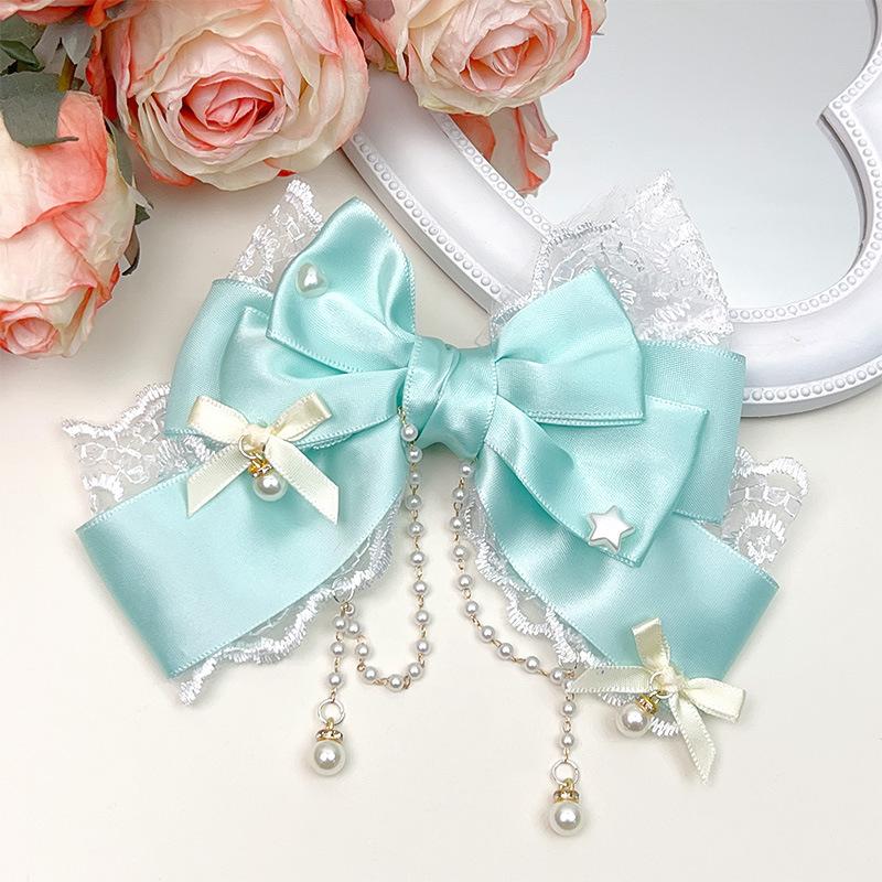 Cute Solid Bow Lace Pearls Chain Hair Clip For Girls Sweet Hair Ornament Princess Headband Hairpin Fashion Hair Accessories