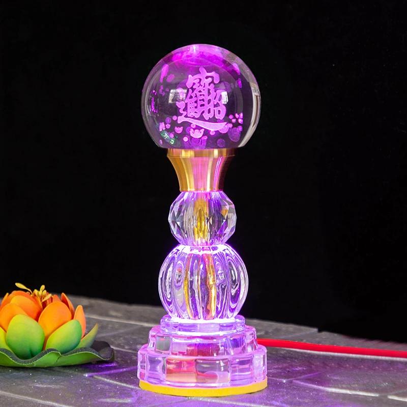 Colored LED Buddha Offering Lamp, Home Decoration, Temple, Prayer In Front of Buddha, Crystal Lotus Lamp, God of Wealth Lamp