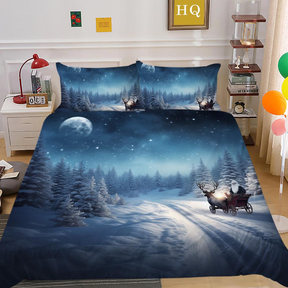

Рождественская карета 3D-принт полиэстеровая наволочка пододеяльник набор из двух или трех предметов EU Single 135*200