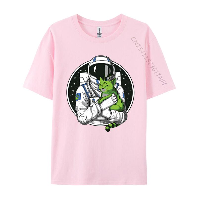 Astronaut Alien Cat Psychedelic Space Tshirt Men Cotton Tshirts Astronaut Gifts Man Tops Streetwear Newest Design