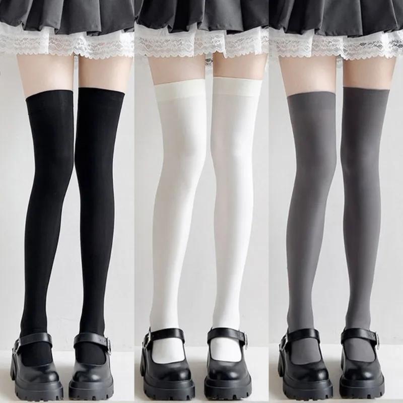 Women'S Sexy Solid Color Black White Thigh High Socks Cute Lolita Style Sweet Thin Leggings Velvet Soft Skin-Friendly Stockings