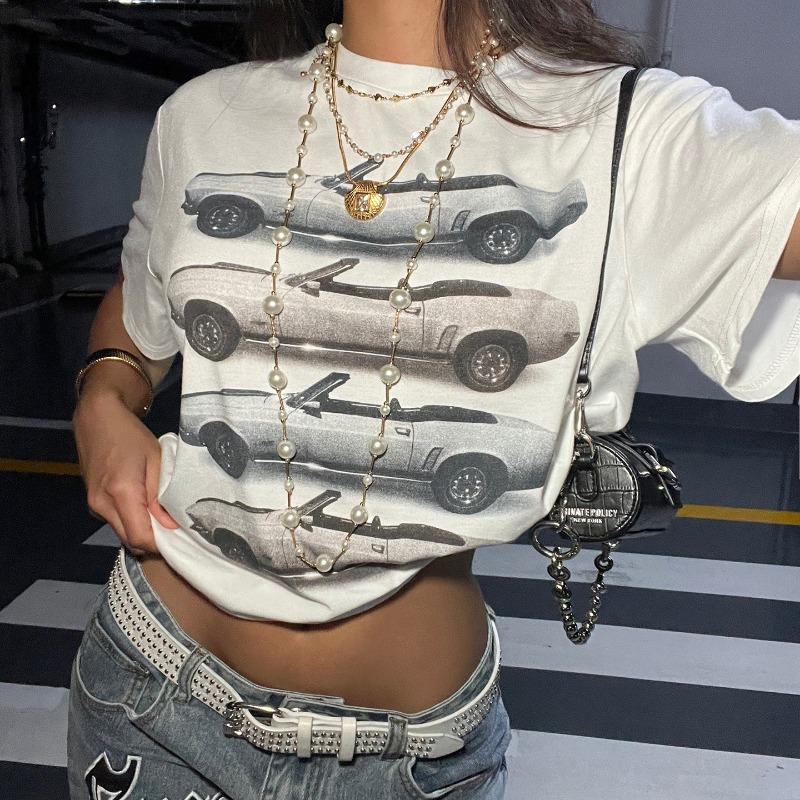 Summer Short Sleeved T-shirt Spicy Girl Street Fashion Trend Lip Print Personalized Loose Casual Top Shirt