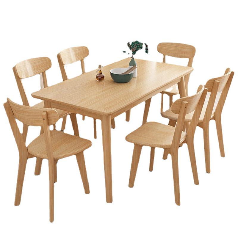 Nordic Oak Dining Table Set - Log Style for Home, Small Apartment, Restaurant, or Homestay. Square Solid Wood Table with Chairs.