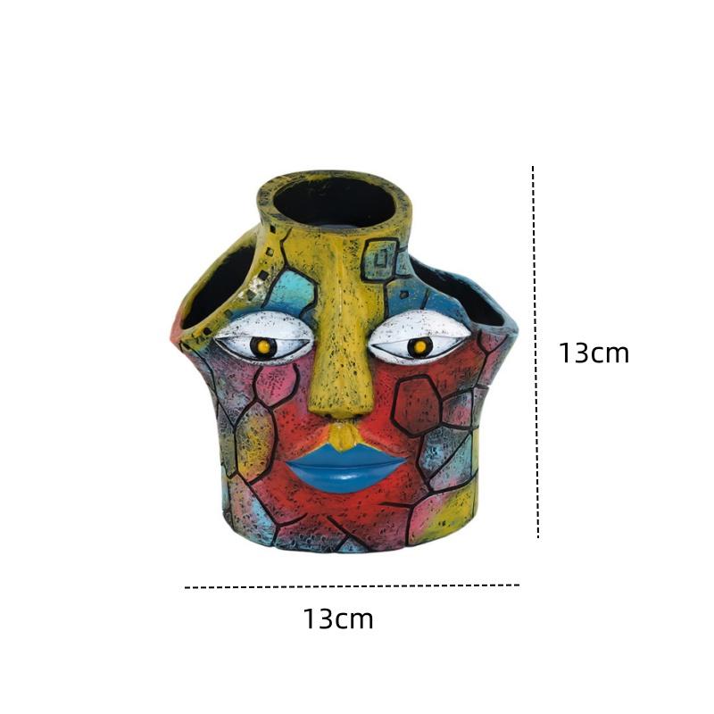 

Resin Abstract Art Painted Flower Pot Colorful Figures Facial Sculptures Human Face Flower Pots Maya Statue Home Decoration