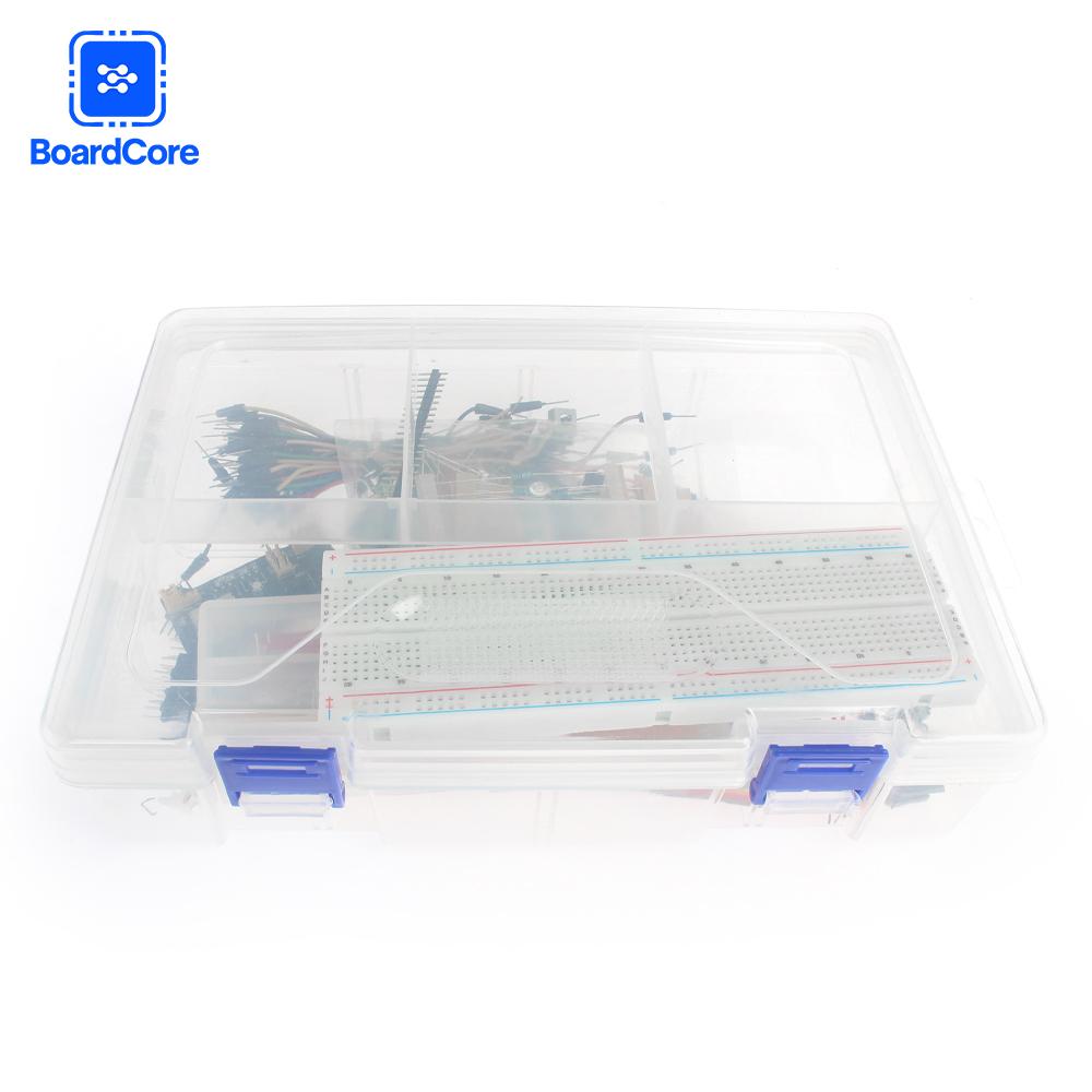 Boxed DIY Project Starter Electronic Kit MB-102 830 Tie-points Breadboard Jumper Resistors Capacitor Diode for Arduino UNO R3