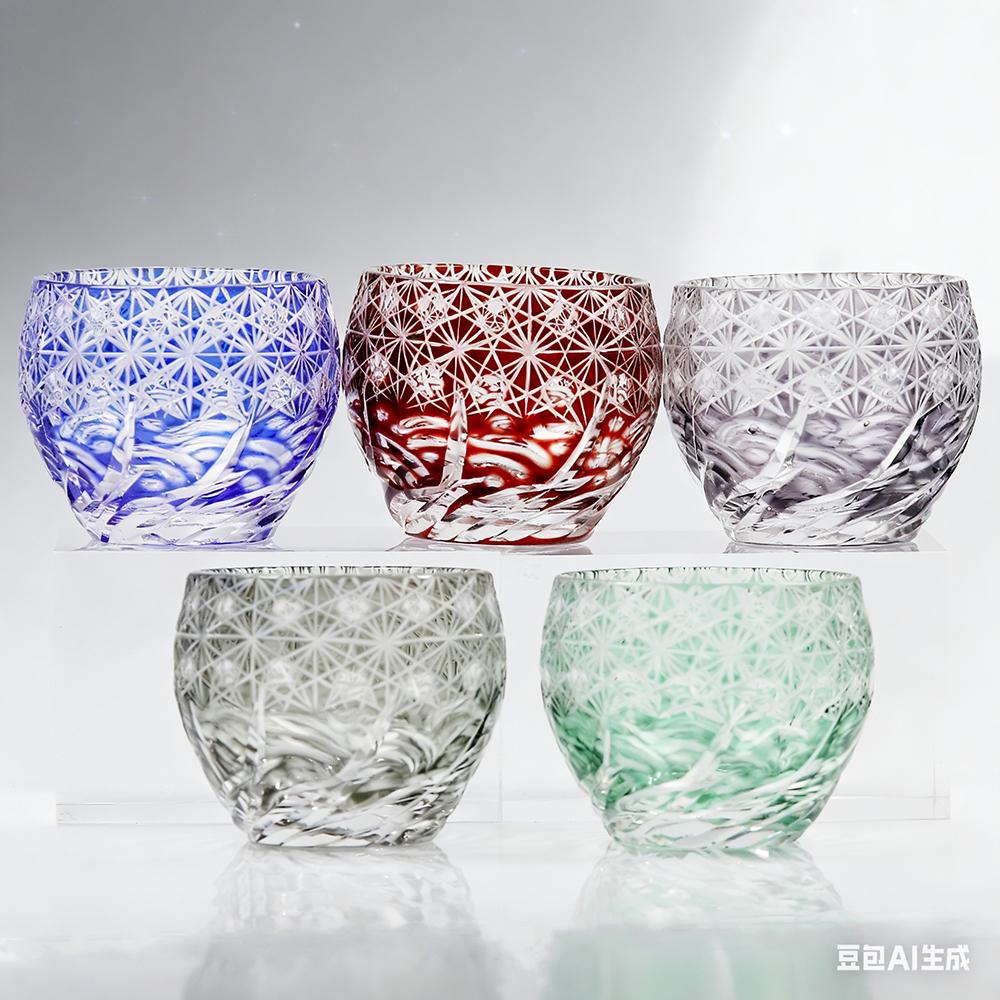 60Ml Japanese Edo Kiriko Hand Cut Glass Cup, Hand Carved Colored Crystal S Glass, Mini Sake Whiskey Tumbler For Home Bar Gift