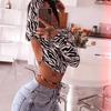 Animal Zebra Print Backless Cropped Tshirt Women Sexy Long Sleeve T-shirt Ladies Fashion Crop Tops Tees Streetwear