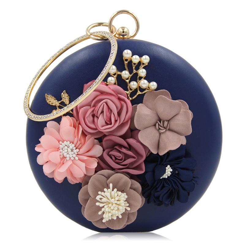 Women Chic Evening Bag Round Flower Dinner Party Wedding Clutch Shoulder Handbag MIT