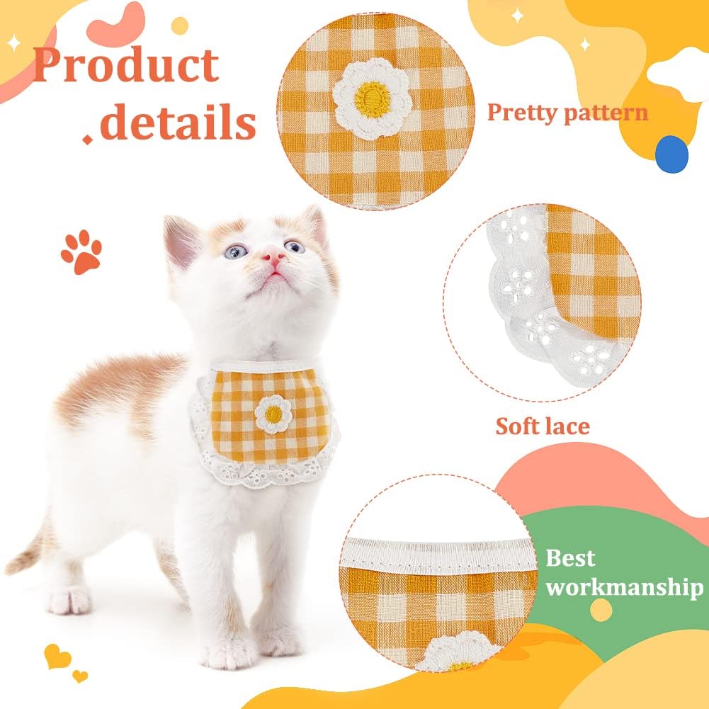 WEBEEDY 4PCS Cute Dog Lace Bandana Puppy Cat Flower Scarfs Washable Daily Handkerchief Semicircle Scarf Bibs Saliva Towel for Small Medium LargeBoy