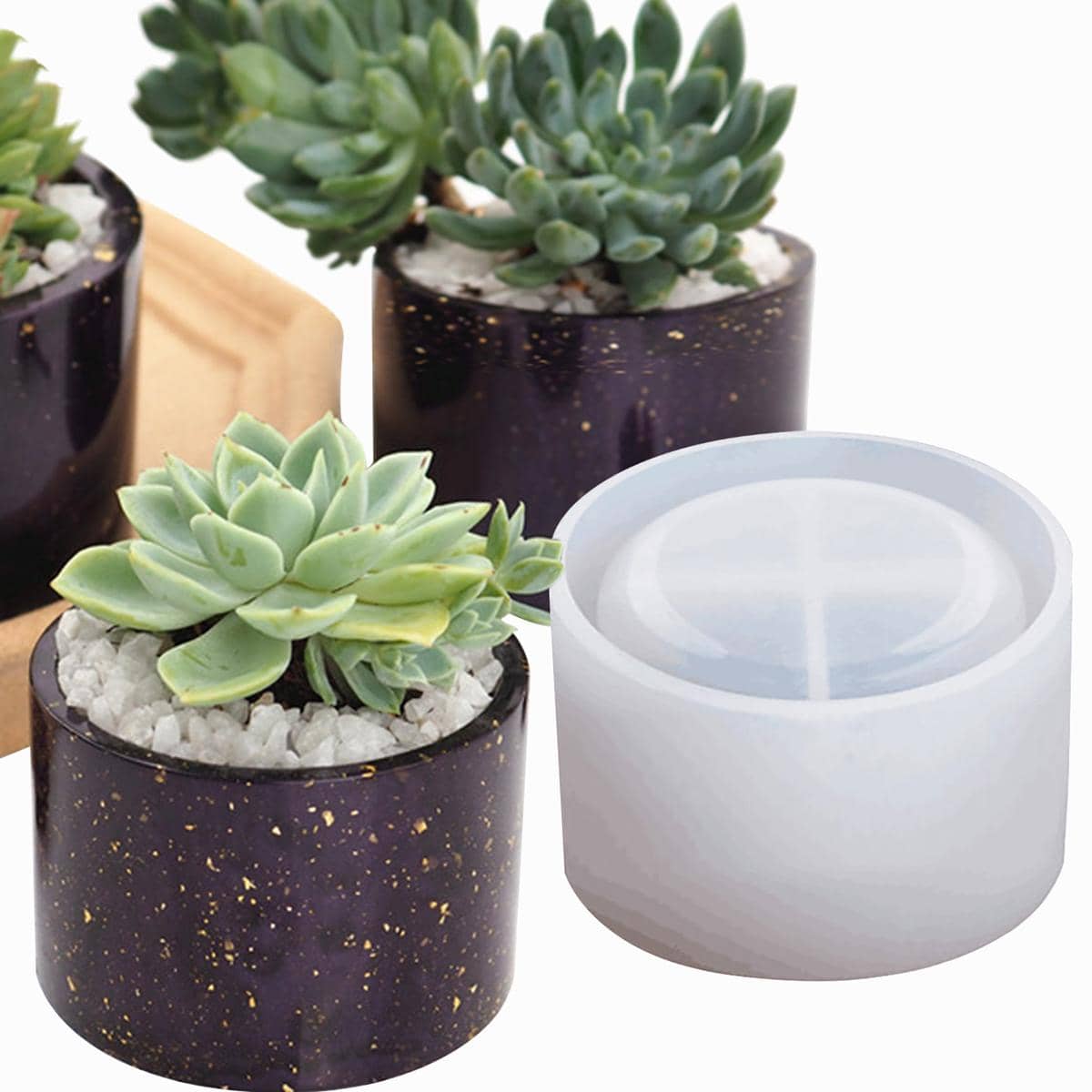 

Суккулентные растения Изготовление Бетонная силиконовая форма 3D цветочный горшок ароматерапия гипс подсвечник DIY Цементная форма для кашпо Round белый