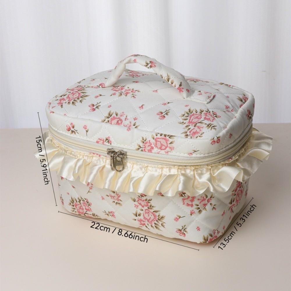 New Large Capacity Makeup Bag Flower Quilting Vintage Flower Make Up Storage Handbag Polyester Travel Organizer for Women Girls