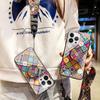 For iPhone 15 Pro Tempered Glass+PC+TPU Kickstand Case Flower Pattern Phone Cover with Lanyard