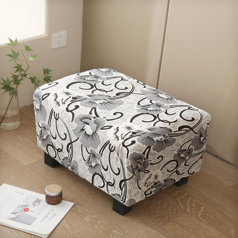 17 Styles Stretch Footstool Cover Ottoman Slipcover Pouffe Dustproof Rectangle Slipcover Print Fabric Furniture Protective Cover