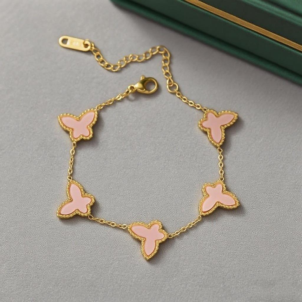 Korean Style Titanium Steel Butterfly Bracelet with Colorful Petal Elements