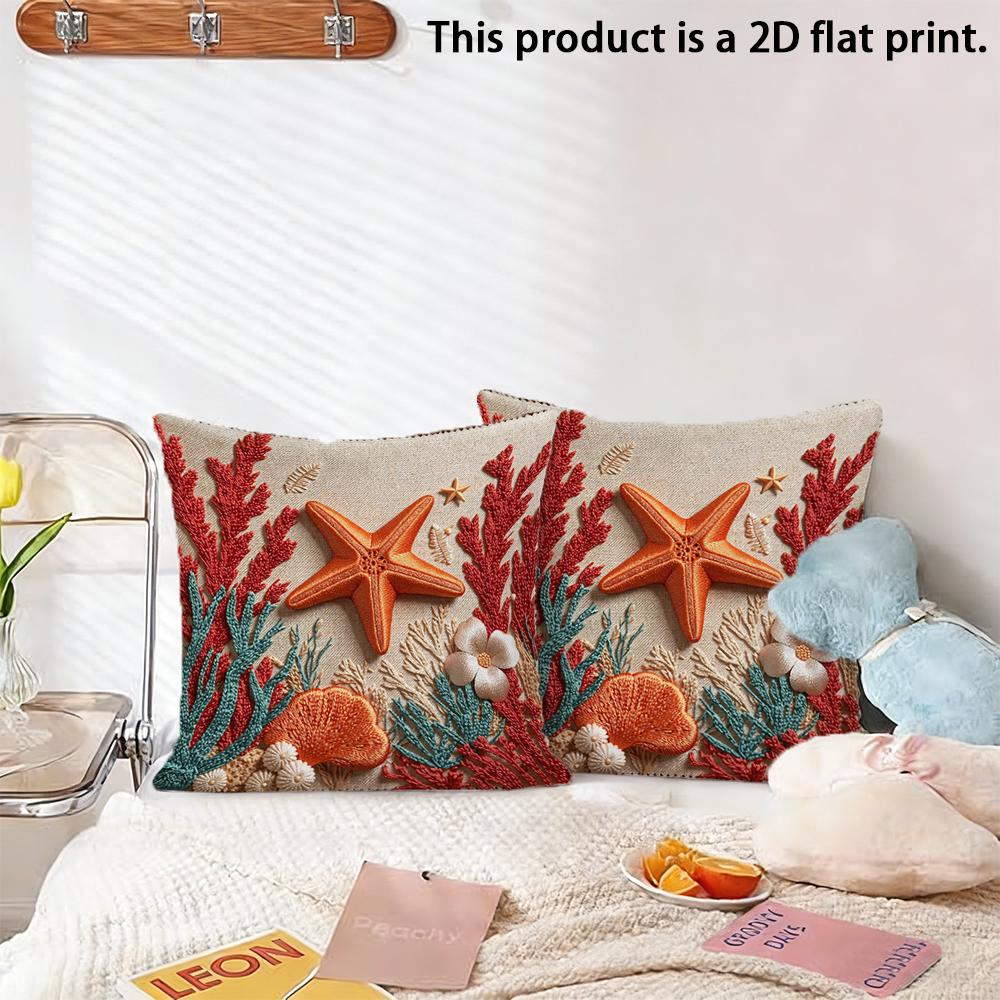 2 Pezzi Copricuscini Decorativi Stella Marina Corallo Oceano Costiero 2 PEZZI Nauticali Spiaggia Arredamento Casa Federe per Divano Camera da Letto Soggiorno