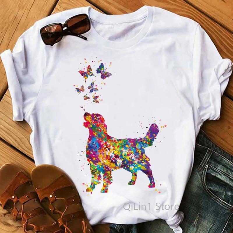 2024 Hot Sale Tshirt Women Watercolor Golden RetrieverChihuahua Animal Print TShirt Femme Pet Dog T Shirt FeUnisex Tops M