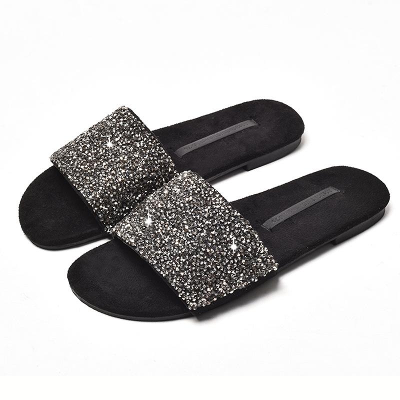

Flat-bottomed rhinestone slippers outer wear summer 2025 new fashion versatile special large size 41-45 Internet celebrity sandals ins tide 31 серебряный