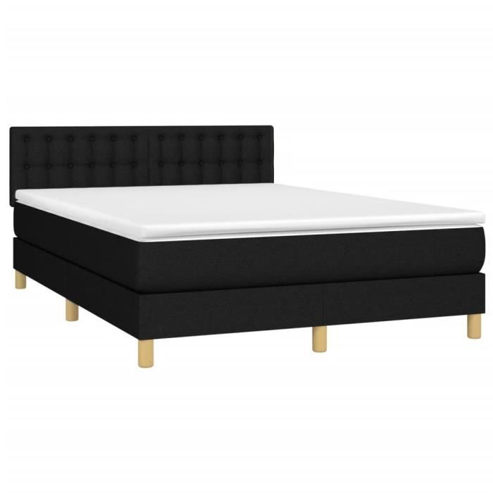 3140939 vidaXL Lit à sommier tapissier avec matelas Noir 140x200 cm Tissu
