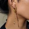 Celestials Dangle Earrings Featuring Crescent Star Charm Crystals Accent and Movable Tassels Detailing