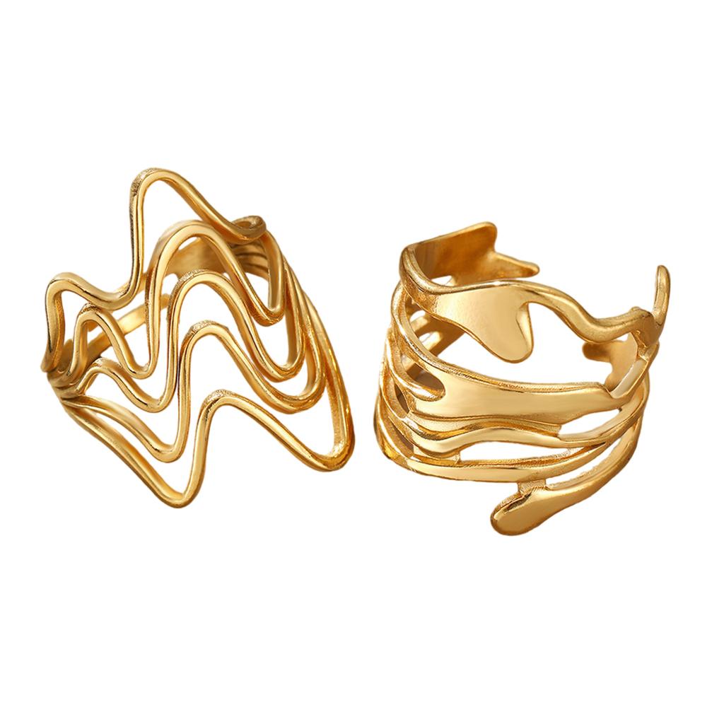 2PCS Unique Rings Fashion Rings Set Irregular Lava Shape Opening Rings Stainless Steel Texture Present for Men and Women