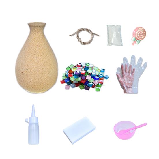 1 Set Handmade Mosaic Vase Kit with Wooden Vase Mosaic Tiles Tools Kids Adults Beginner Handcrafted