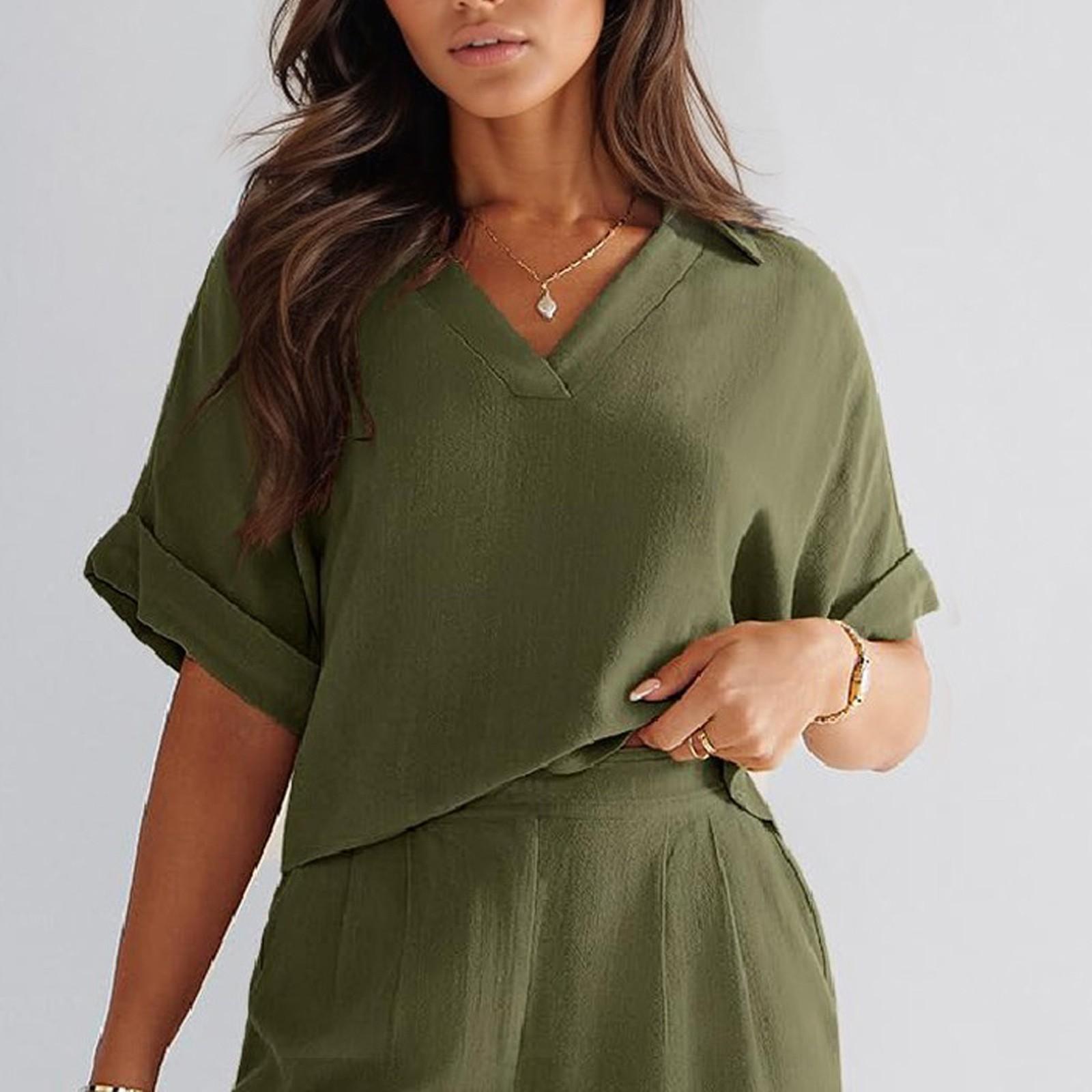 

Женские топы с коротким рукавом, повседневные рубашки с V-образным вырезом, летние деловые рабочие блузки XL