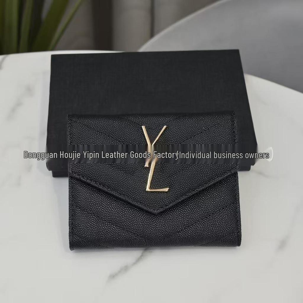 Äkta läder V-mönstrad treviks plånbok med flera kortfack och myntfack med stor kapacitet