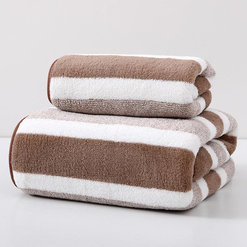 Non-Shedding Super Absorbent Towel Ultra-Soft Dual-Tone Striped Bath Towel