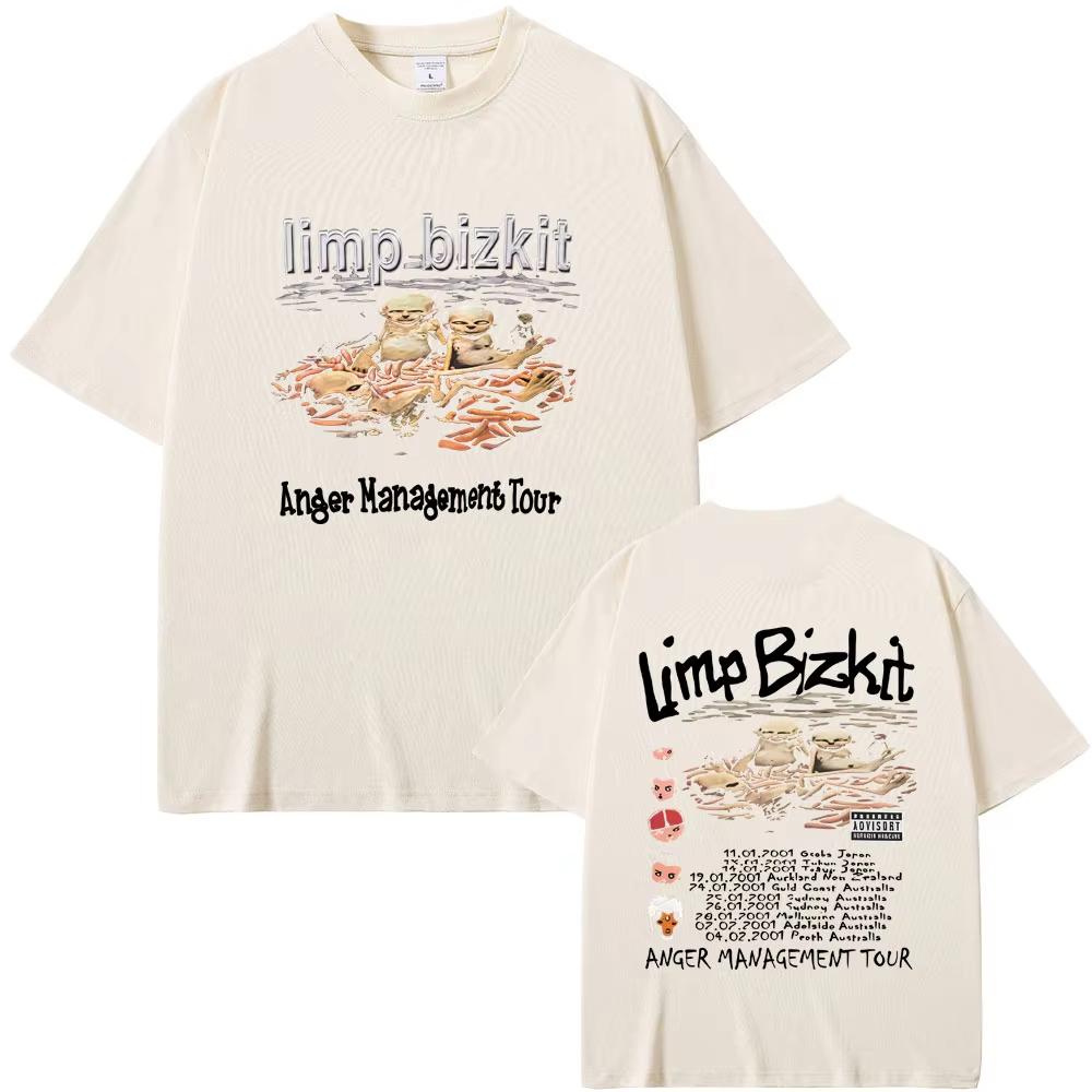 Camiseta Banda de Rock Anos 90 Limp Bizkit Anger Management Vintage Masculina Feminina Camiseta Oversized Roupa Unissex Algodão de Alta Qualidade