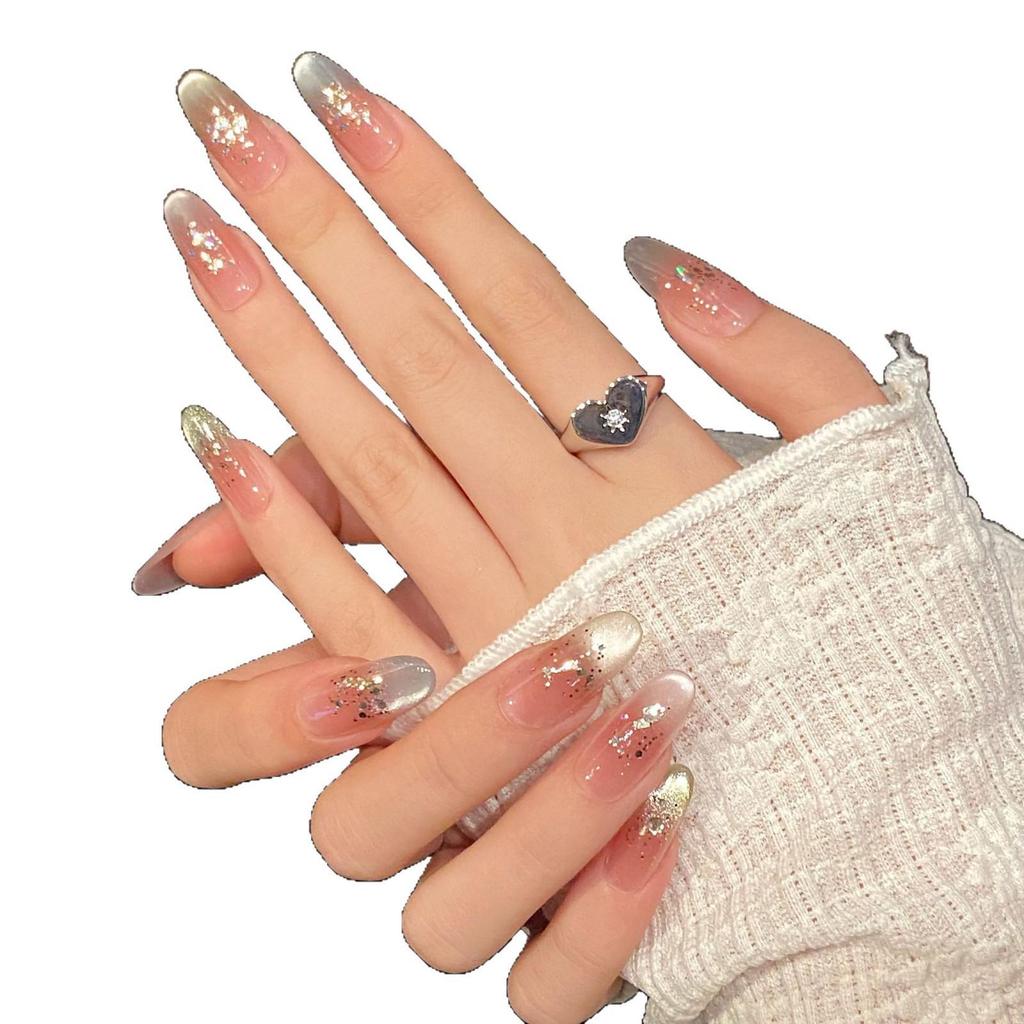 Yihe Energetic Rainbow Cat Eye Bling Blush Handmade Press-on Nails