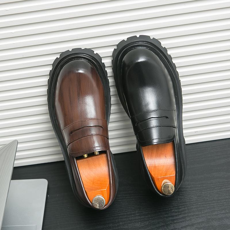 New Classic Thick Bottom Men's Leather Shoes Dress Shoes Casual Korea Style Gentleman Office Oxford Shoes Frosted Genuine Loafer