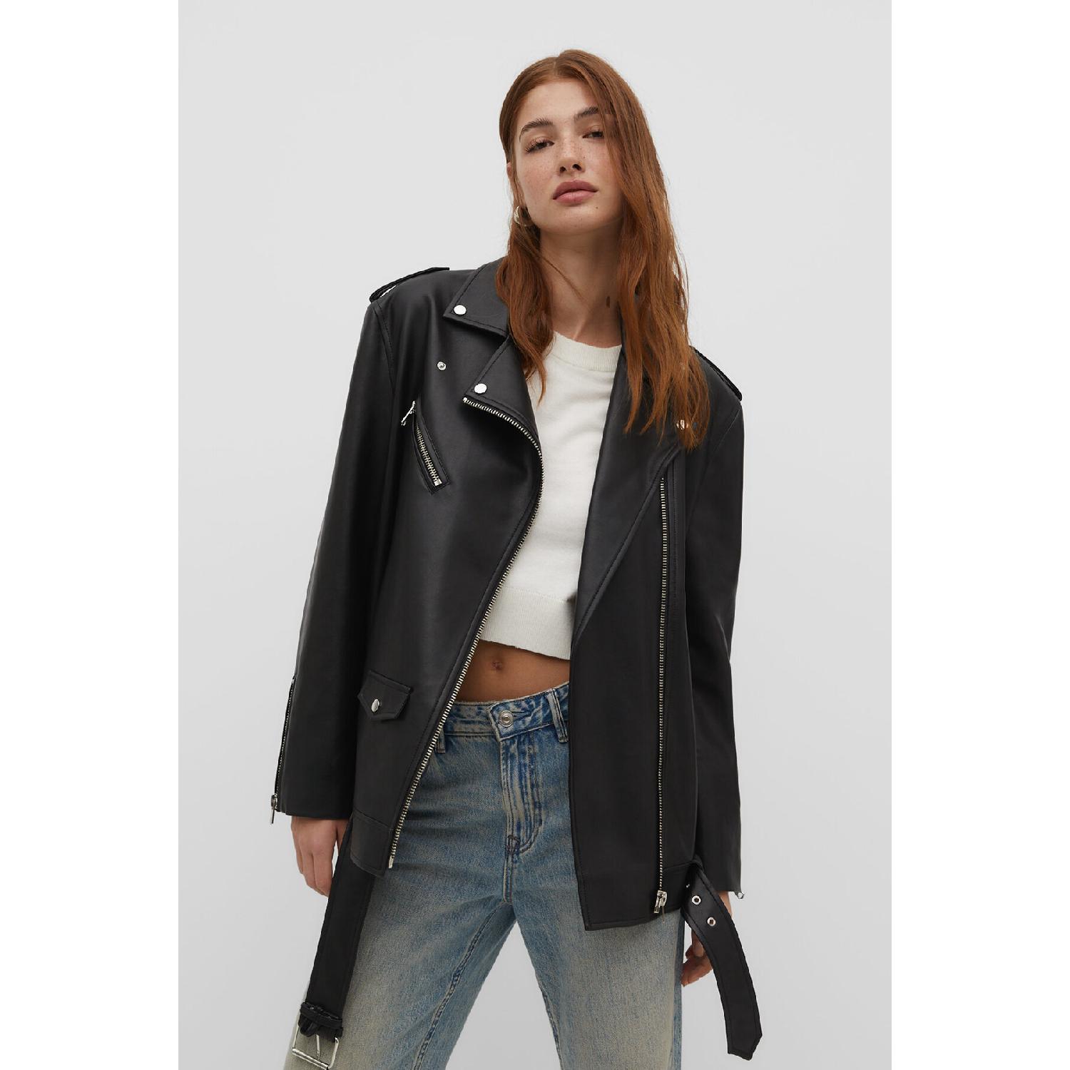 

Байкерская куртка оверсайз из искусственной кожи