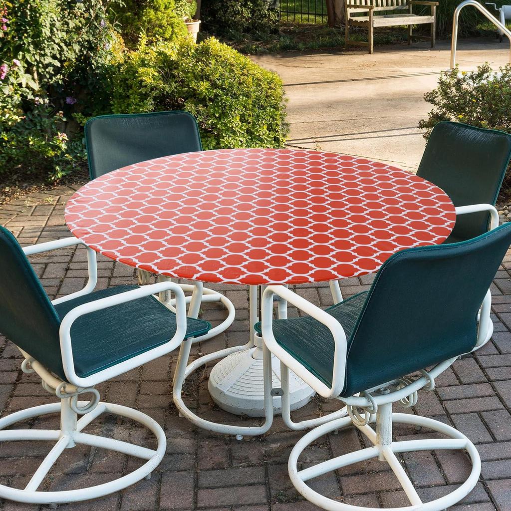 Waterproof Round PVC Table Cover with Wood Grain and Flannel Backing for Patio or Picnic Use