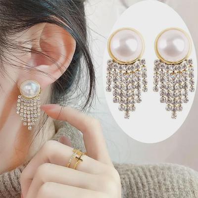 Koreanische Diamant Quasten Ohrringe - S925 Silber Rundes Design für Damen, Trendiger und Vielseitiger Modeschmuck