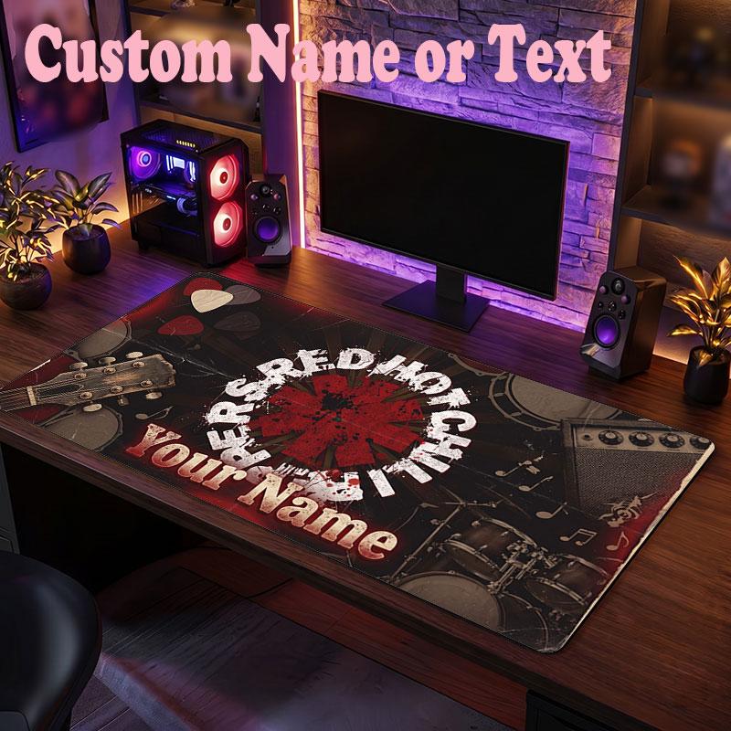 Red Hot Chili Peppers Customized Name Text Mouse Pad, Large Desk Mouse Mat Personalized Home Office Present