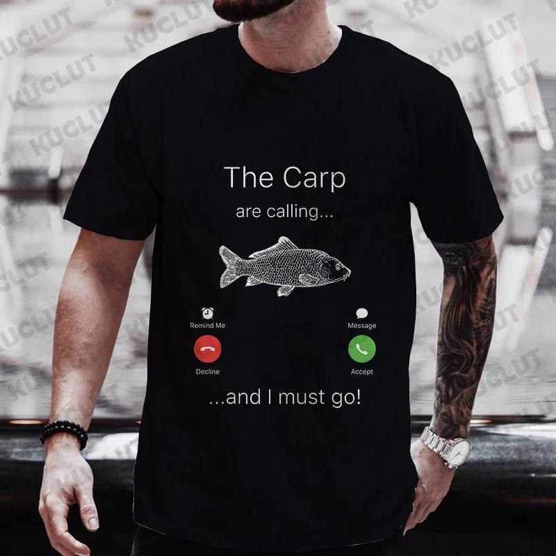 Fishing The Carp Are Calling and I Must Go Funny Vintage Men's T-Shirt New Fashion Summer Casual Harajuku Tshirt Printed Men Top