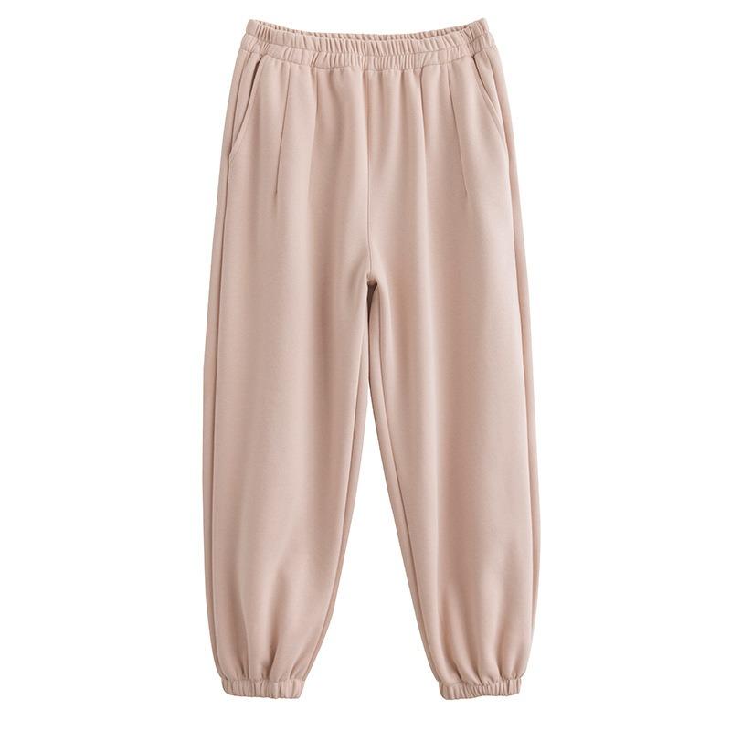 ! Autumn and winter embroidered sweatpants women's high-waisted loose casual pants tied feet couple wide-leg bloomers