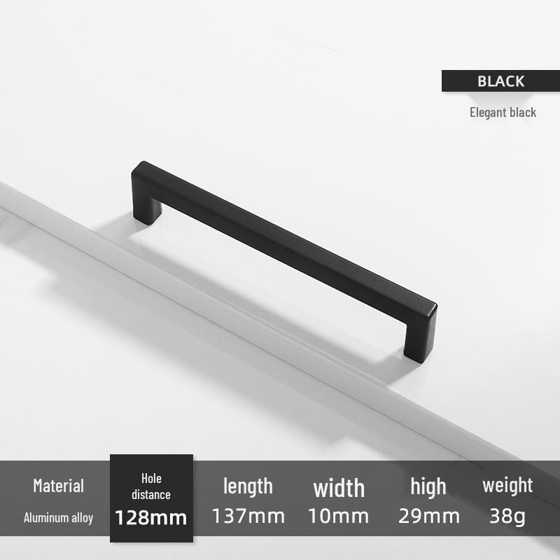 Square Bright Gold & Silver Kitchen Cabinet Handle - Modern Minimalist Black Aluminum Alloy Drawer & Wardrobe Handle
