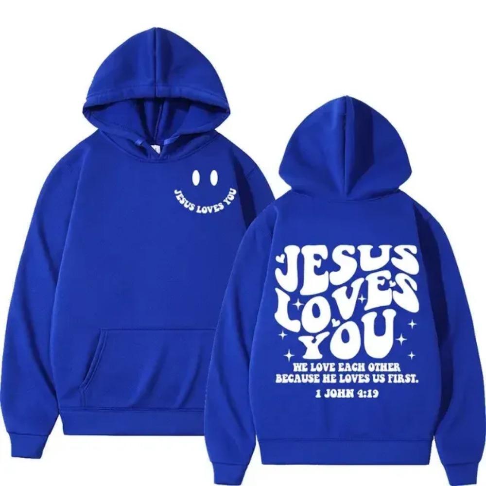 Jesus Loves You Double Sided Print Hoodies High Street Fashion Oversized Pullovers Men Women High Quality Vintage Sweatshirts