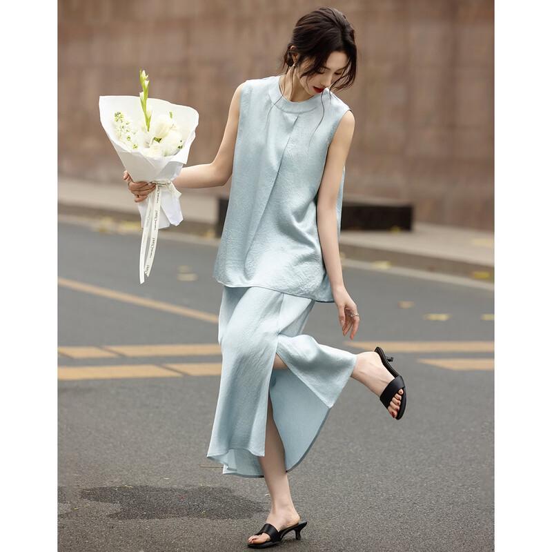 Demana Women's 100% Acetate Sleeveless Top & Satin Skirt Set