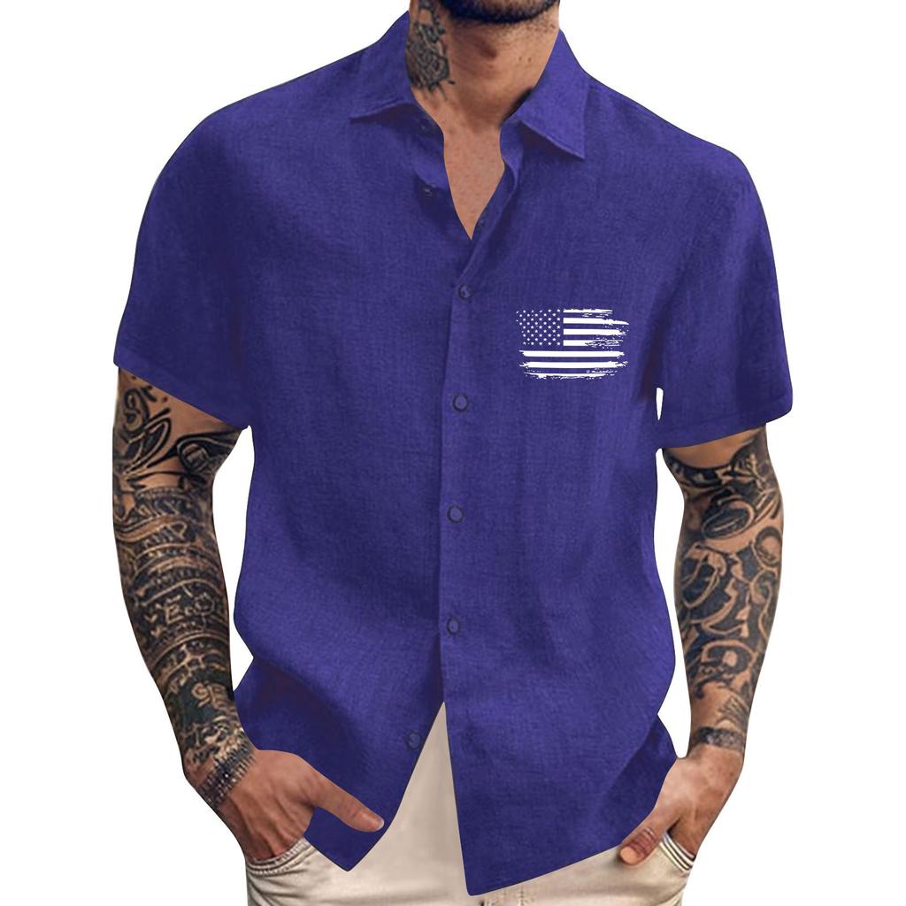 Men's Vintage Button Down Bowling Shirts Short Sleeve Summer Beach Shirt
