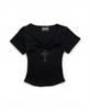 Bonseullipi Cross Ruched Slim Tee (Black)