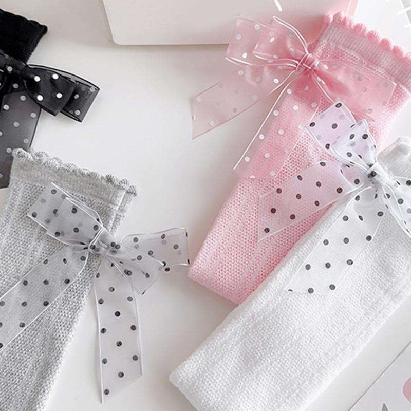 Süße Spitzenrüschen Baby Strümpfe Schleifen-Dekor Kinder Kniehoch Baumwolle Säuglinge Lange Schlauchsocken Stilvolle Strumpfwaren