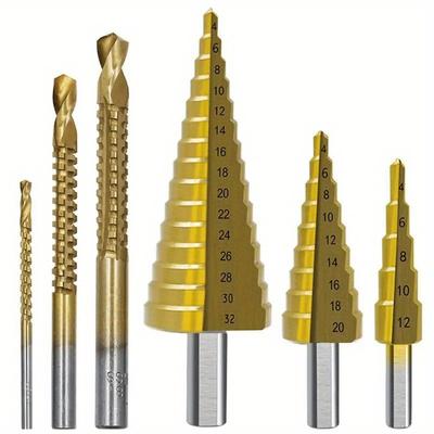 6 st Stegborrar Sågborrsats HSS Titan Fräs för Träbearbetning Metall Kärnhålsöppnare 4-12 4-20 4-32mm 3 6 8mm