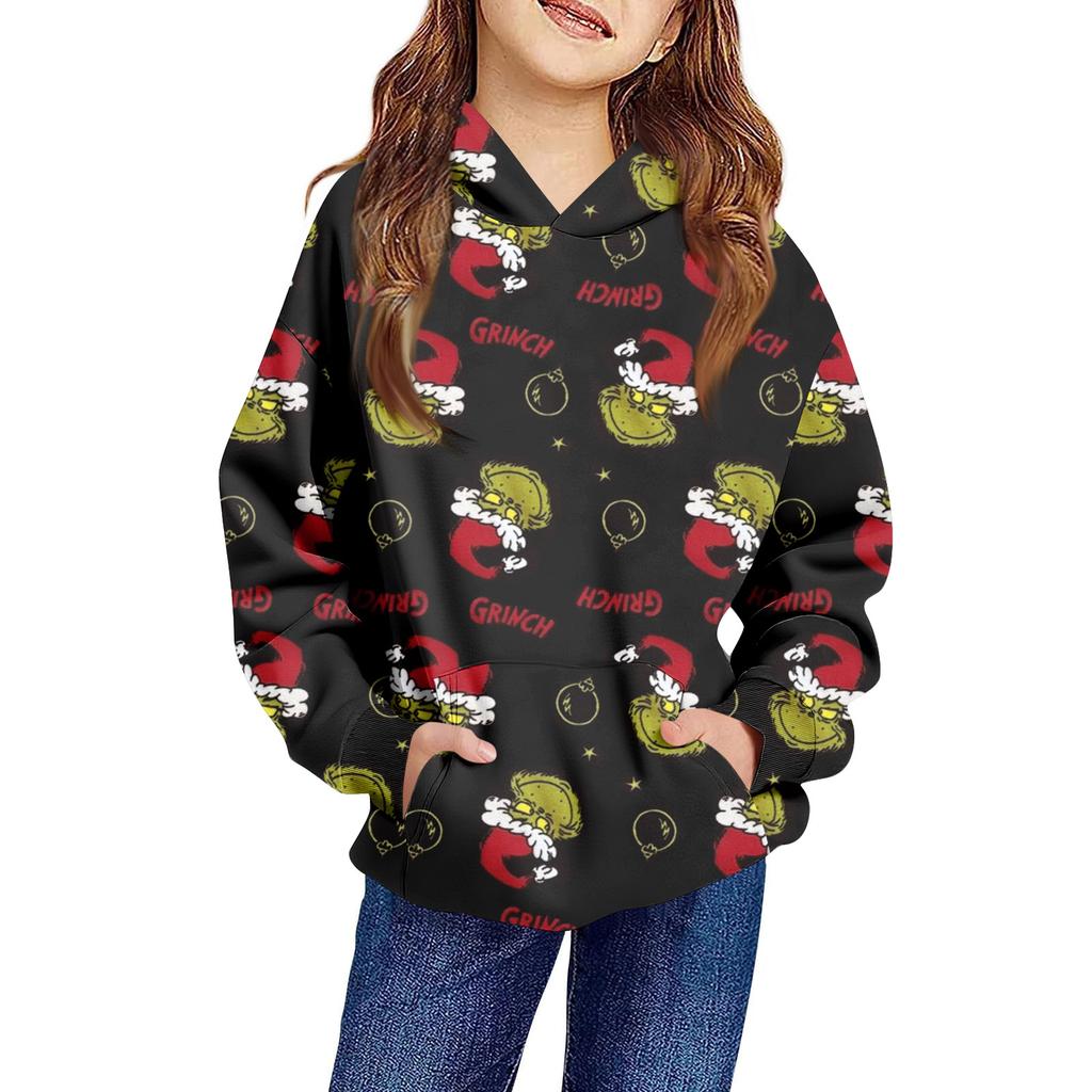 Children's Long-sleeved Loose-fitting Pullover Hoodie With Drawstring And Solid Color