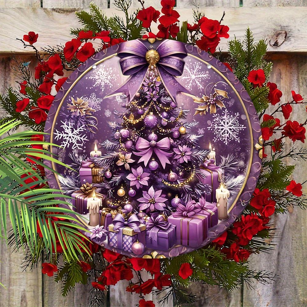 Lila Weihnachten Holzschild, Frohe Weihnachten Rundes Schild für Haustür Wandhänge-Dekor, Ideales Weihnachtsgeschenk