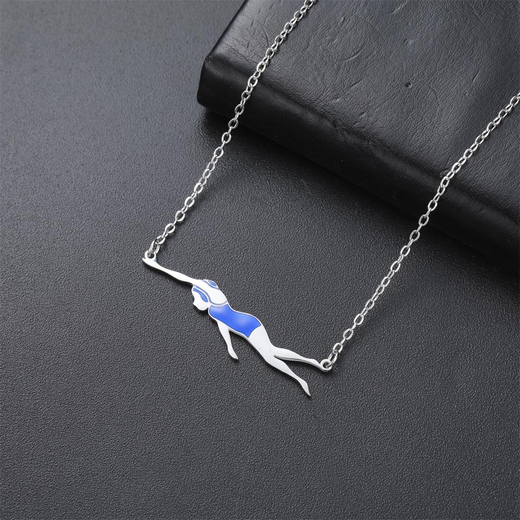 Druppelolie Zwemmend Meisje Hanger Kettingen Roestvrij Staal Zwemactie Ketting voor Vrouwen Zwemmer Sieraden Cadeau