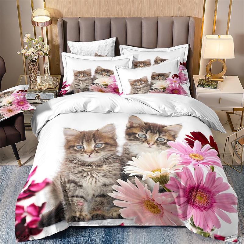 Starry Animals Bedding Set, Cat Duvet Cover Set With Pillowcases, Galaxy Comforter Case, Twin Size Bedding, Animal Cartoon Cat