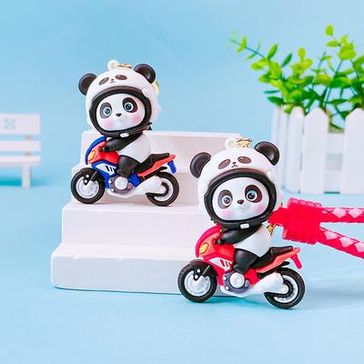 Cute Locomotive Panda Keychain Creative Cartoon Motorcycle Doll Key Chain Couple Bag Pendant Small Gift