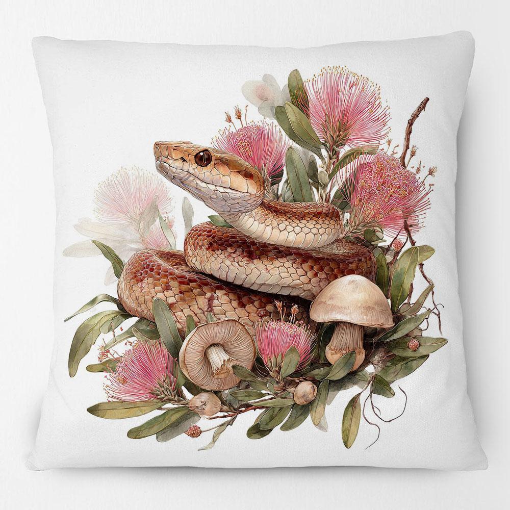 Australian Copperhead Snake Bottlebrush Flowers Animals Painting Cushion Covers Mushroom Art Pillow Case